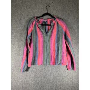 Gap Blouse Women XS Long Sleeve Gauze Striped V Neck Peasant Boho‎ Lightweight